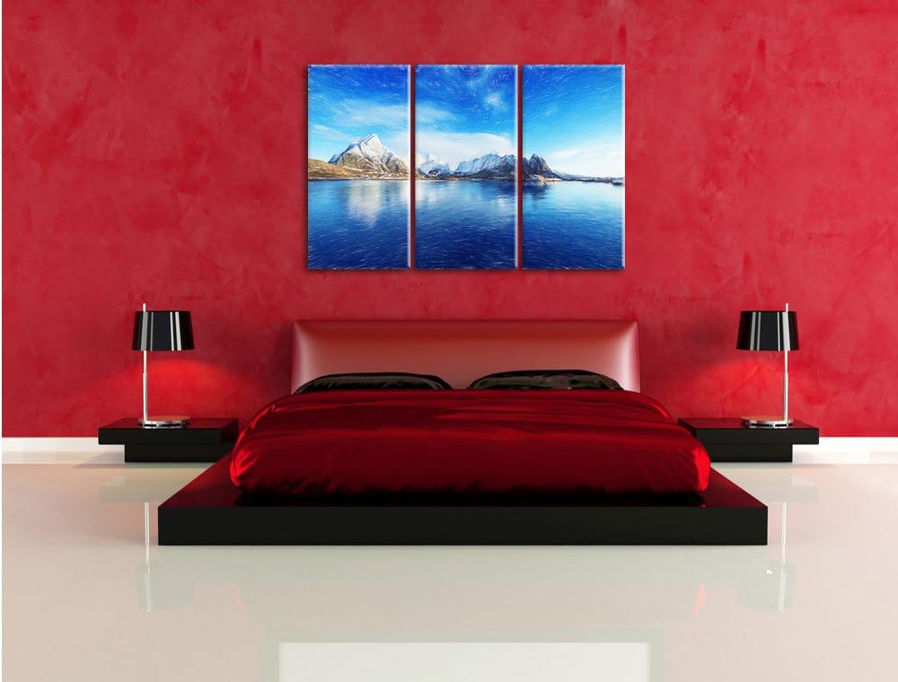 Pixxprint Lofoten in Norwegen Kunst Buntstift Effekt 3-Teiler Leinwandbild 120x80 Bild auf Leinwand