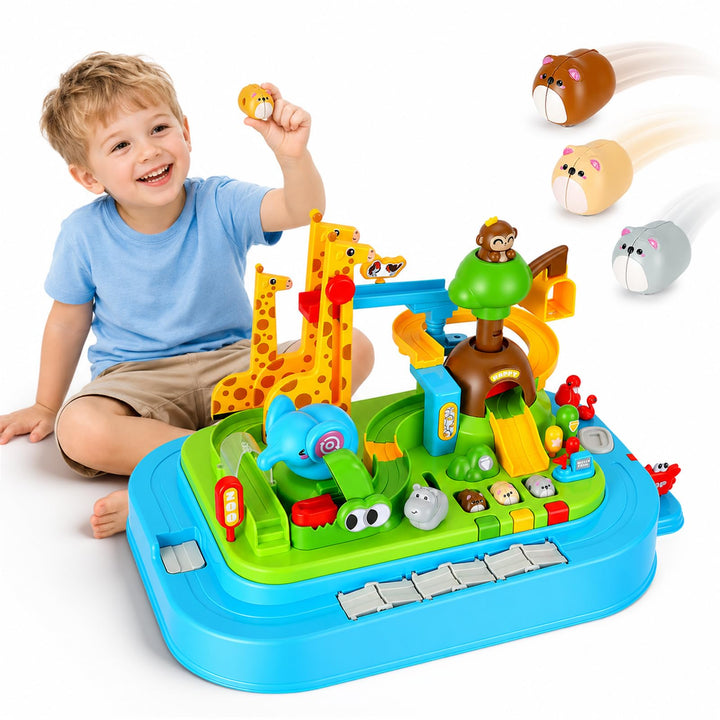 Magnetisches Hamster-Auto Rennabenteuer, Tierpark 20 Level, mechanisches STEM-Spielzeug ohne Batteri