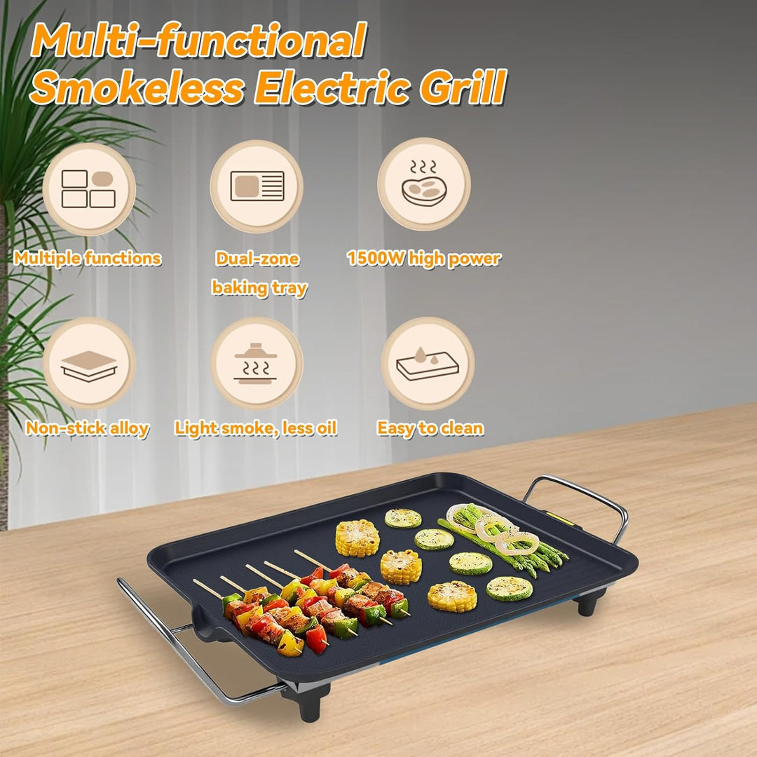 Elektrische Grillplatte, Teppanyaki Grillplatte mit Antihaftbeschichtung, 47 x 26.5 cm, 1500 Watt, S