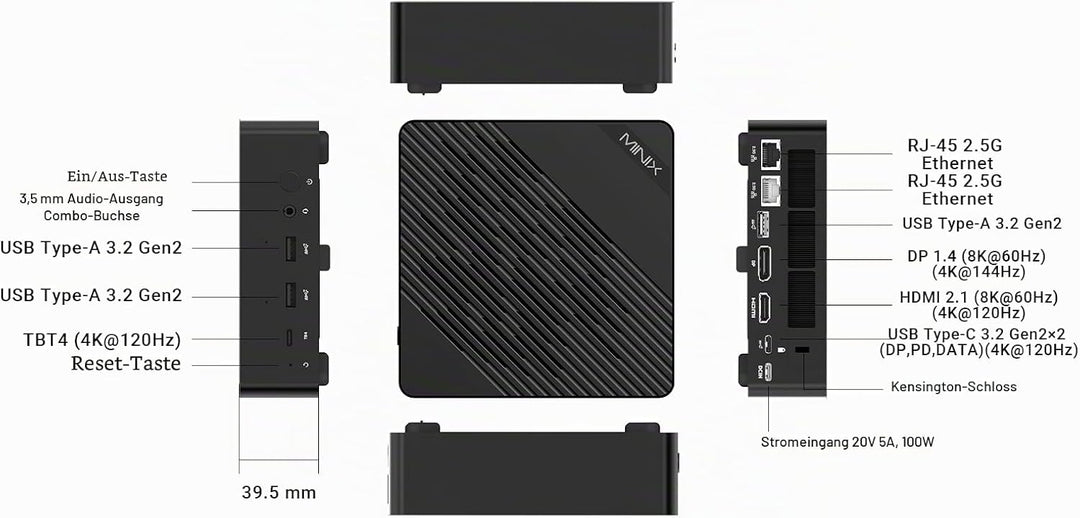 MINIX EU512-AI Mini PC Intel Core Ultra 5 125H 16GB DDR5/512GB SSD 8K Quad Output/Thunderbolt 4/Whis