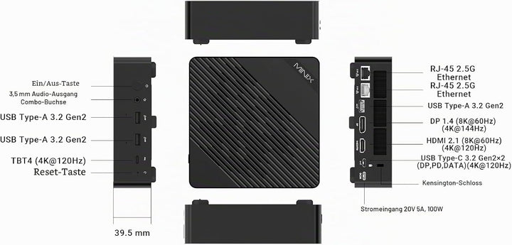 MINIX EU512-AI Mini PC Intel Core Ultra 5 125H 16GB DDR5/512GB SSD 8K Quad Output/Thunderbolt 4/Whis