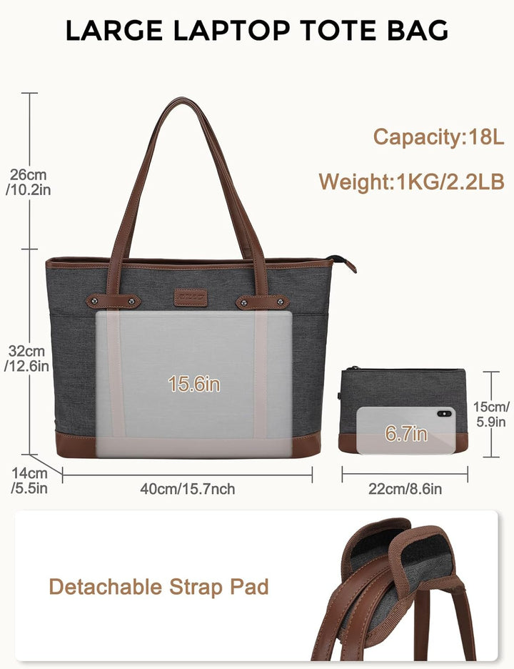RAVUO Laptoptasche Damen, Wasserdichte Handtasche Elegant Lehrertasche Gross Aktentasche 15.6 zoll L