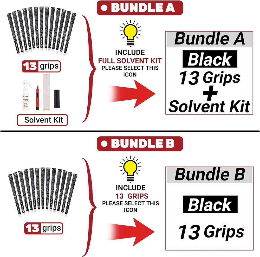 SAPLIZE Golfgriffe, Paket A (13 Griffe und komplettes Regripping-Kit), Paket B (13 Griffe), 7 Farben