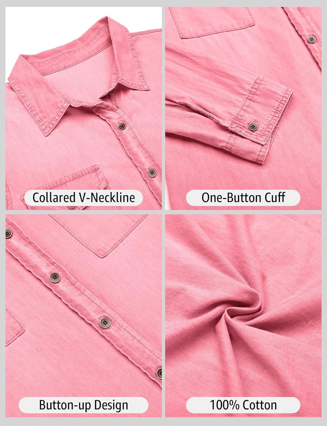 Jeanshemd Damen Bluse Damen Western Hemden Tunika Damen Langarm Button Down Oberteile Damen, XS Auro