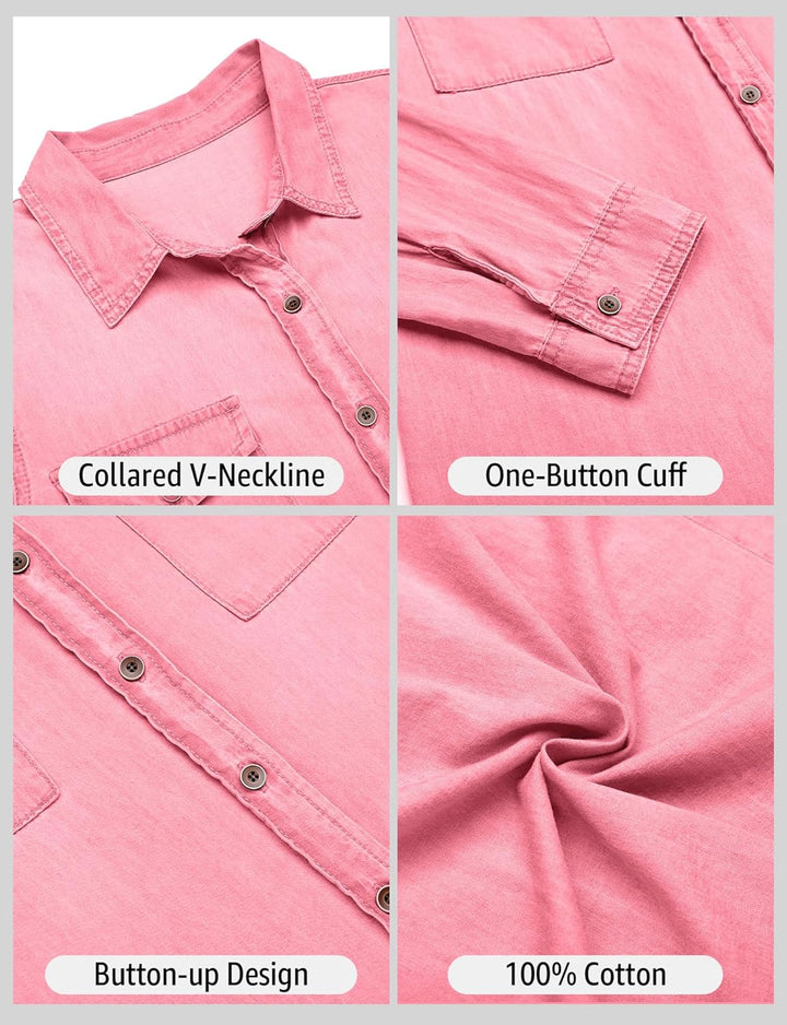 Jeanshemd Damen Bluse Damen Western Hemden Tunika Damen Langarm Button Down Oberteile Damen, XS Auro