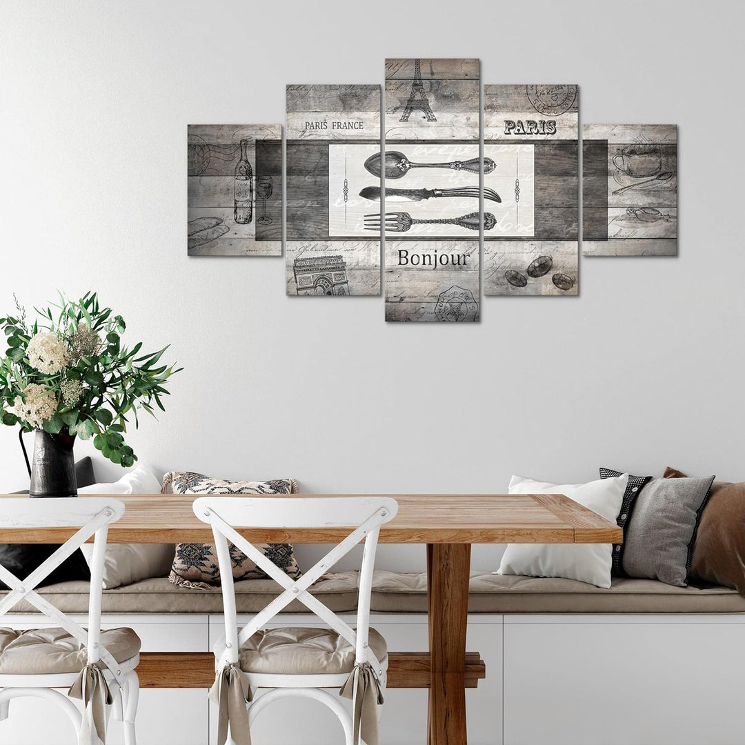Runa Art Bild Esszimmer Küchenbilder Küche Holz 5 Teilig Vintage Besteck Grau Wandbilder auf Vlies L