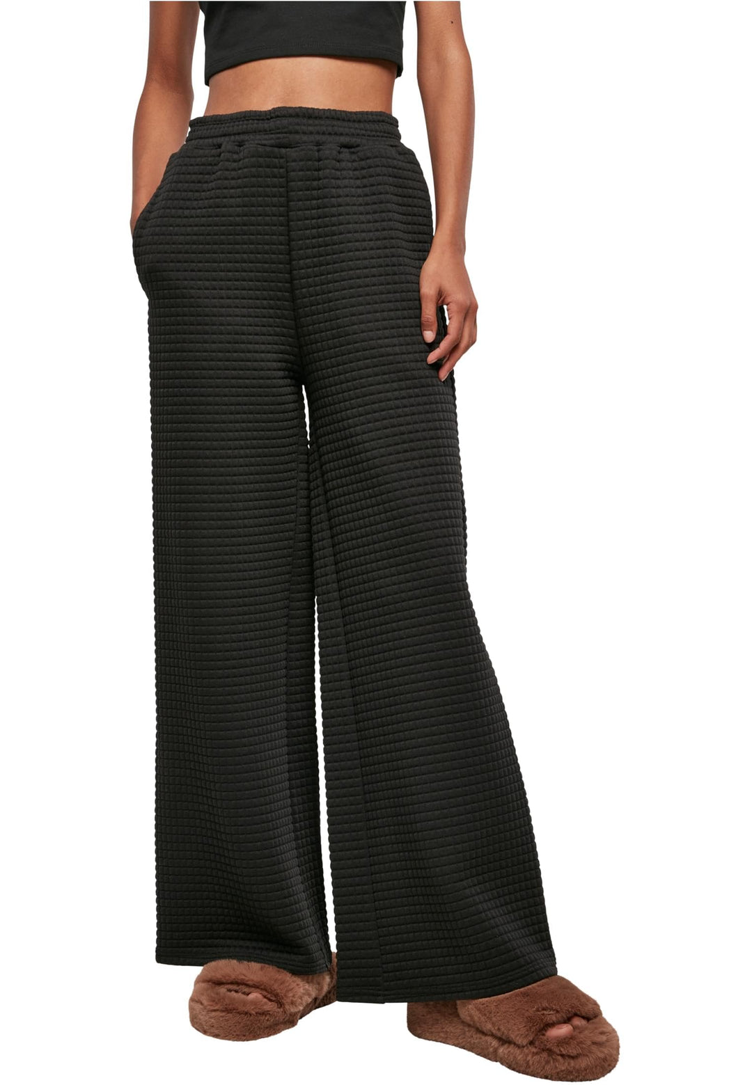 Urban Classics Damen Ladies Quilte Wide Leg Sweat Pants Hose M Schwarz, M Schwarz