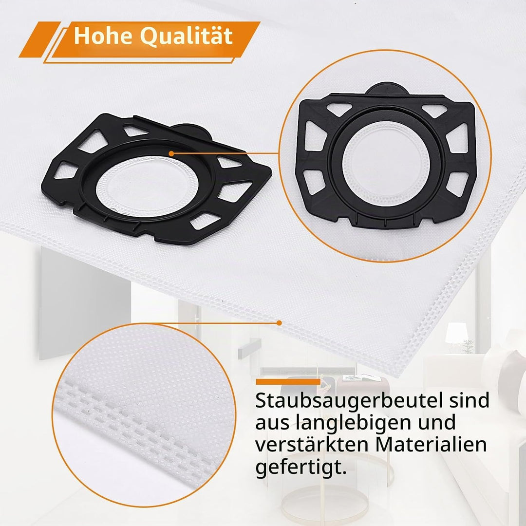 10 Stück WD6 Beutel für Kärcher Staubsaugerbeutel WD4 WD5 WD5P WD6P MV4 MV5 MV6 mit 2 Stück WD6 Filt