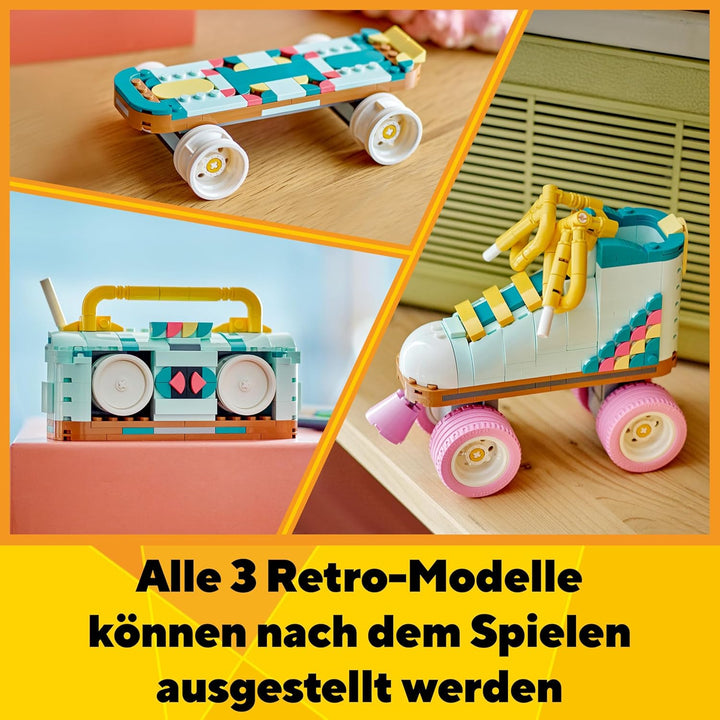LEGO Creator 3in1 Rollschuh Spielzeug für Mädchen und Jungen mit Mini-Skateboard und Boombox, Retro-