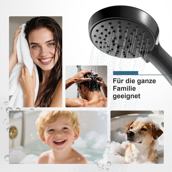 OFFO Duschschlauch mit Duschkopf, Wassersparend und Hochdruck, Handbrause mit 3 Strahlarten, Handbra