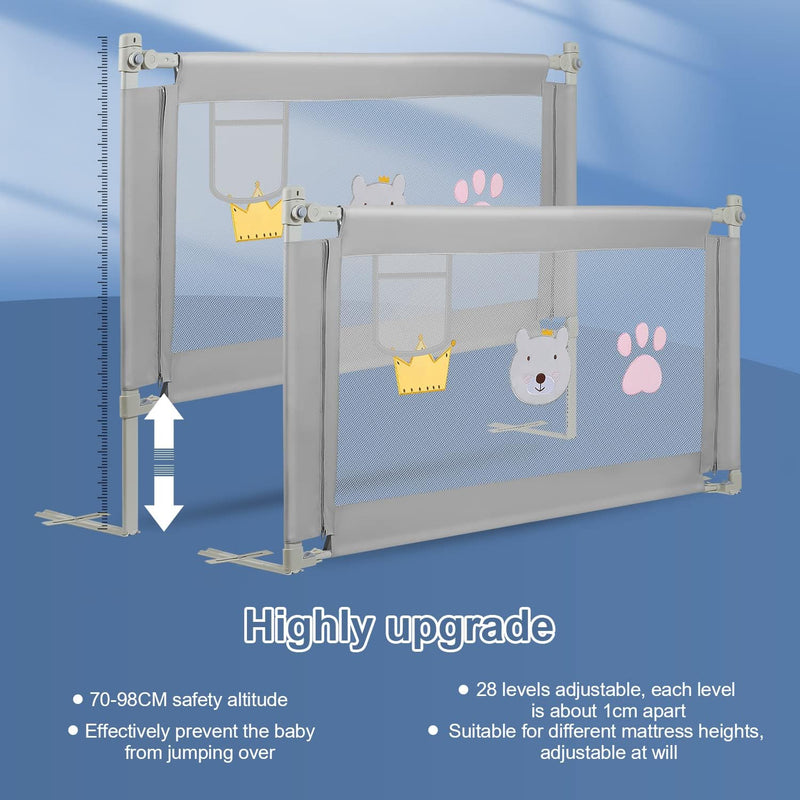 Ikodm 2X 180cm Bettgitter, Bettschutzgitter Höhenverstellbar von 70-98cm, Rausfallschutz Bett, Kinde