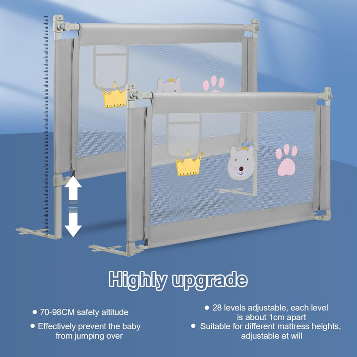 Ikodm 150cm Bettgitter, Bettschutzgitter Höhenverstellbar von 70-98cm, Rausfallschutz Bett, Kinderbe