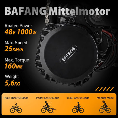 Bafang 1000w 48V Mittelmotor mit Akku BBS-HD ebike Umbausatz Display, 48V Akku (Optional) 48V 1000W