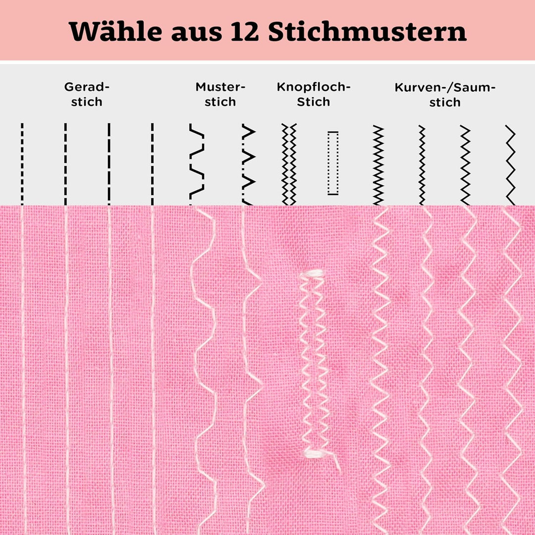 Crafts&Co® Nähmaschine für Anfänger mit Eingebautem LED-Licht und Fusspedal | 12 Stiche | Mini Nähma