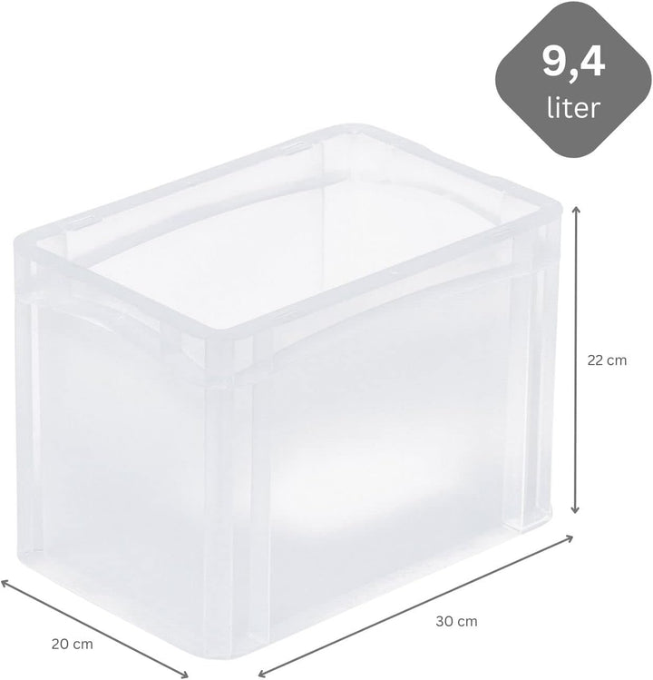 PROREGAL SuperSparSet 10x Transparenter Eurobehälter BasicLine mit geschlossenem Griff | HxBxT 22x20