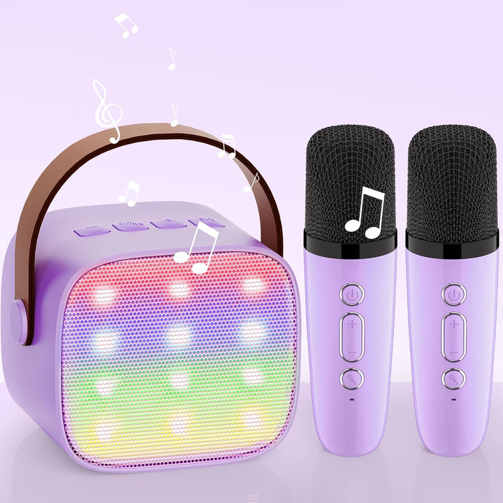 Wowstar Karaoke Maschine mit 2 Drahtlosen Mikrofonen, Tragbares Bluetooth Karaoke Maschine für Kinde