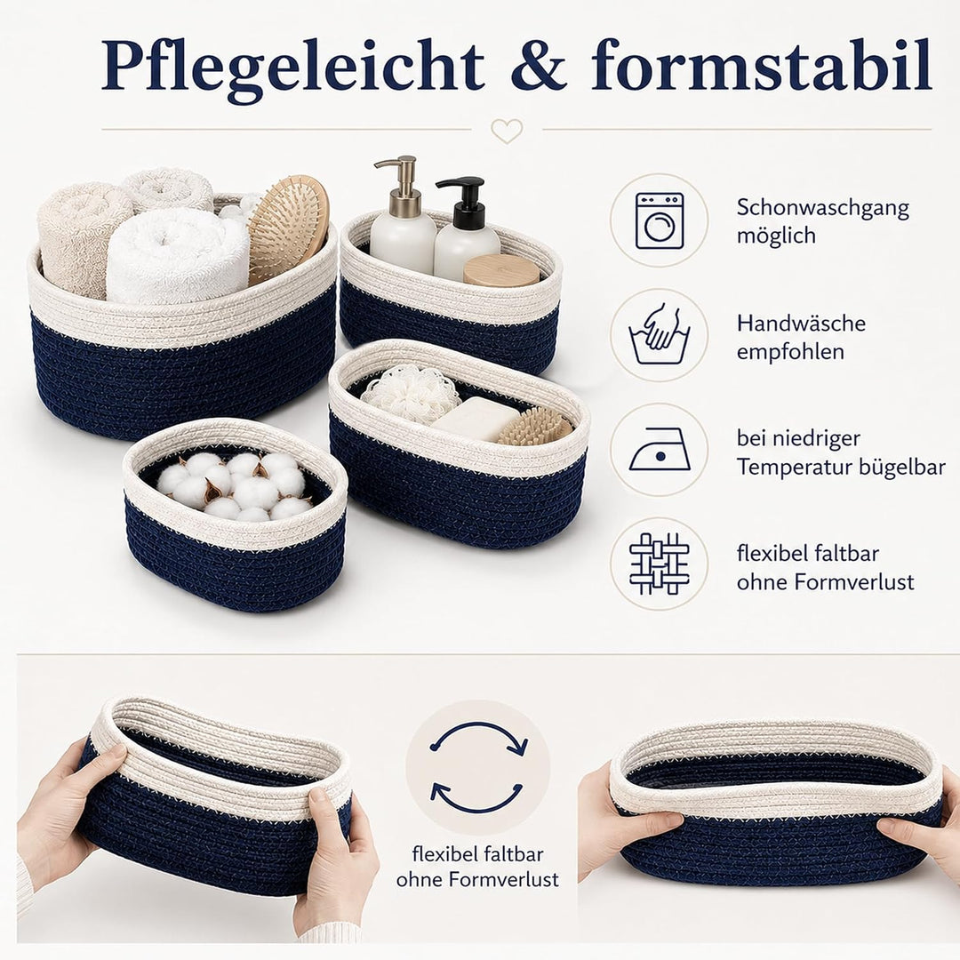 Jiahuade 4er Set Aufbewahrungskorb Geflochten Baumwollseil | Körbchen Wickeltisch Organizer,Aufbewah