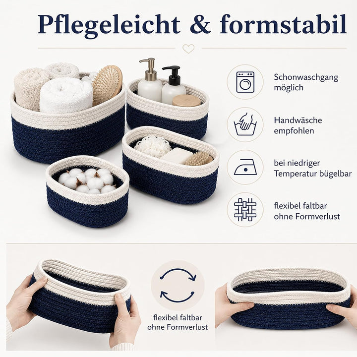 Jiahuade 4er Set Aufbewahrungskorb Geflochten Baumwollseil | Körbchen Wickeltisch Organizer,Aufbewah