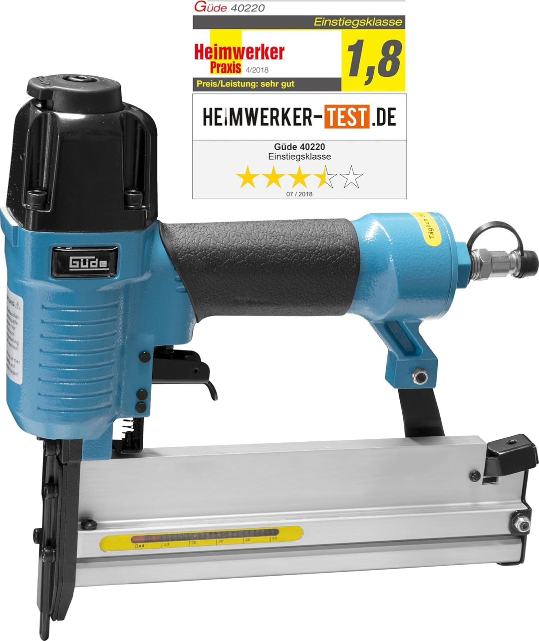 Güde 40220 Druckluftklammergerät Nagler (6 bar max Arbeitsdruck, max 40mm Nagel, 1mm Klammerstärke)