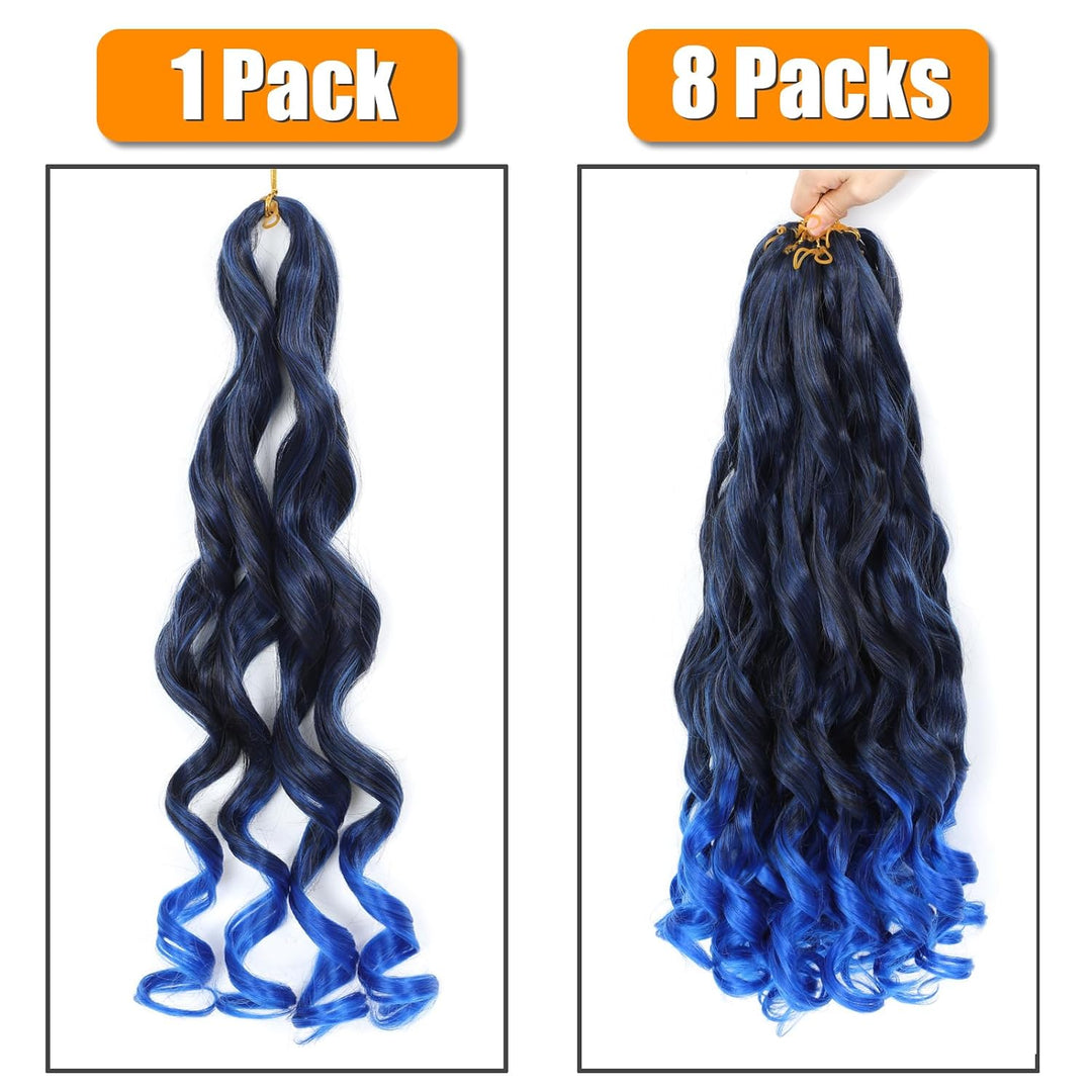 French Curl Braiding Hair 24 Inch 8 Packs Loose Wavy Braiding Hair Pre Stretched 1B/Blue 75g/Pack Cu