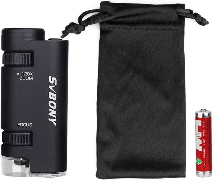 Svbony SV603 Taschenmikroskop mit LED Licht, 60x-120x Asphärisches Handmikroskop mit Akku, Pocket Mi