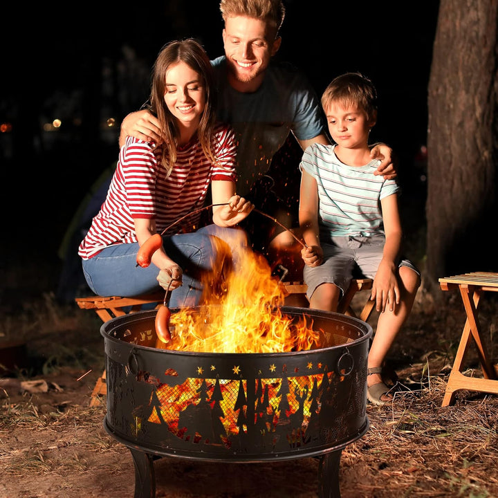 Feuerschale, Feuerschale Garten, Feuerkorb mit Funkenschutz, Feuerstelle Retro-Look, inkl. Poker & K