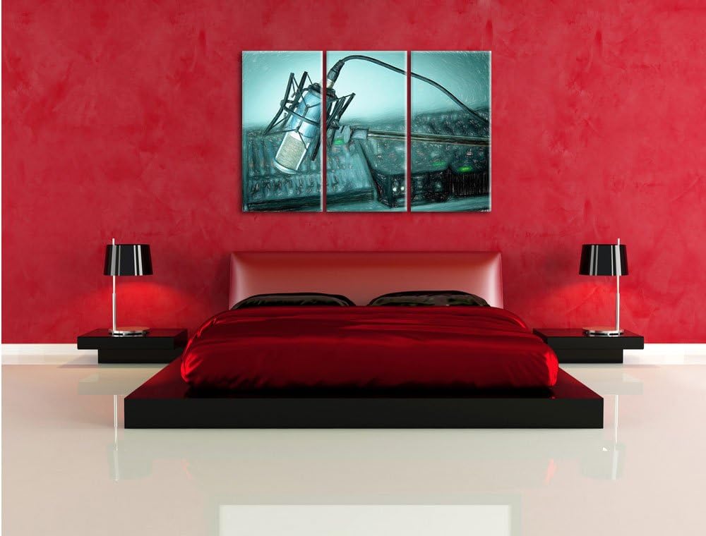 Pixxprint Mikrofon mit Musikanlagen als Leinwandbild/Grösse: 3 Teilig (120x80) cm/Wandbild/Kunstdruc