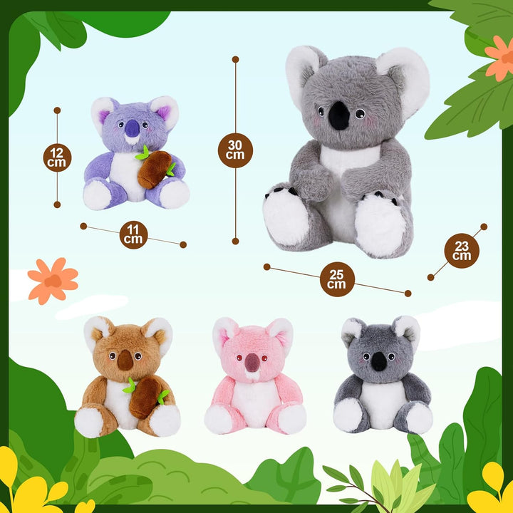 OUOZZZ 5 Stück Koala Kuscheltier Set, 30cm Weich Koala Plüschtier mit 4 Baby im Bauch - Baby Geburts