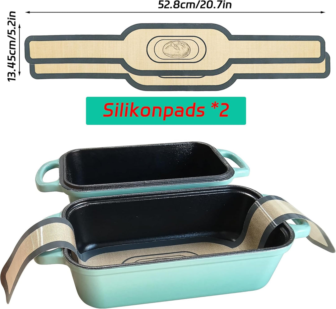 Brotbackform aus Gusseisen mit Deckel, Gusseisen Topf Brot Backen mit 2 Brotmatten Silikon, Emaille