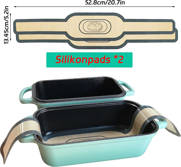 Brotbackform aus Gusseisen mit Deckel, Gusseisen Topf Brot Backen mit 2 Brotmatten Silikon, Emaille