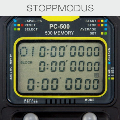 SCHÜTT Stoppuhr PC-500 (500 Memory Speicher | Uhrzeit & Datum | Dualtimer) - Digital Profi Stoppuhr