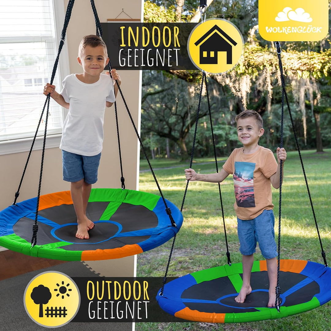 WOLKENGLÜCK® Nestschaukel [Ø 110 cm] - Höhenverstellbare Schaukel Outdoor & Indoor für Kinder und Er