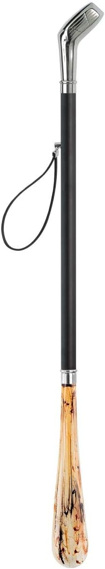 Design Schuhanzieher Schuhlöffel 70 cm mit silbernem Golfschläger als Griff, schwarzer Holzschaft