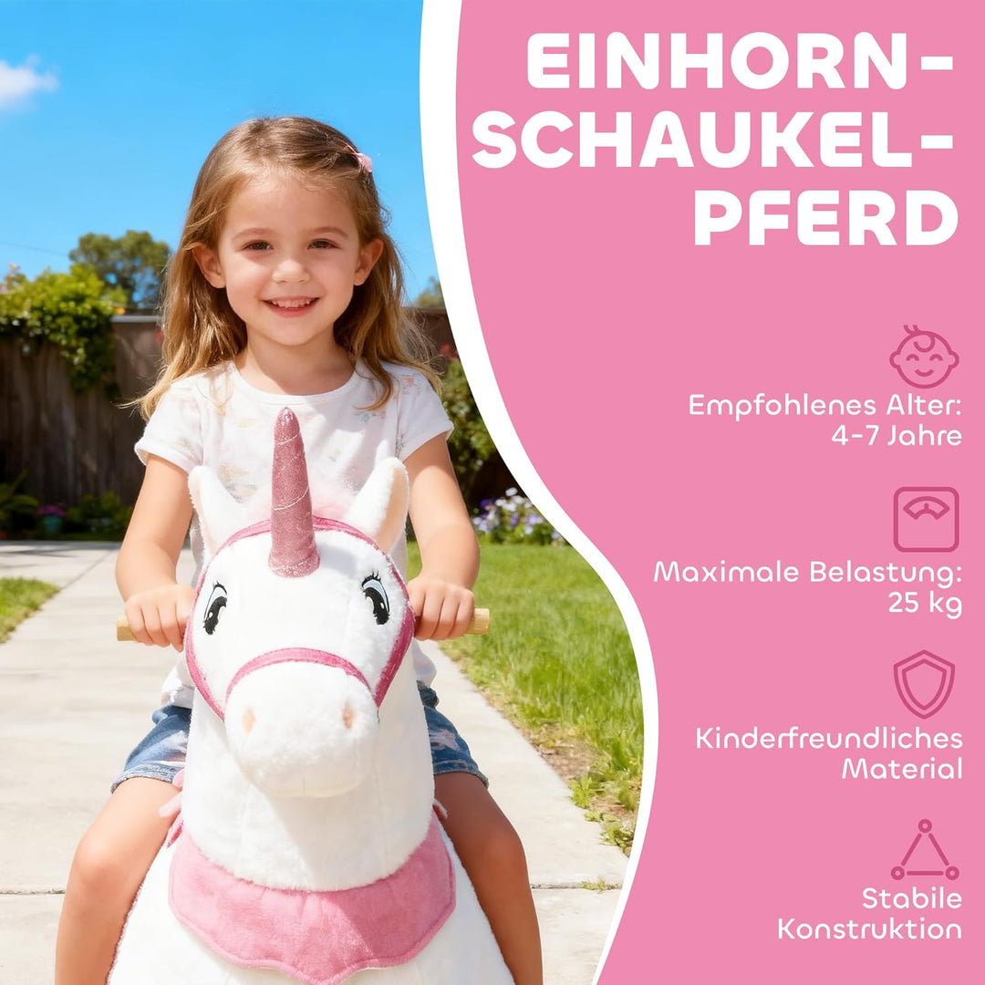 AIYAPLAY Reitpferd auf Rollen Spielpferd zum Reiten Stehpferd mit Einhorn-Design, Plüschpferd für 4-