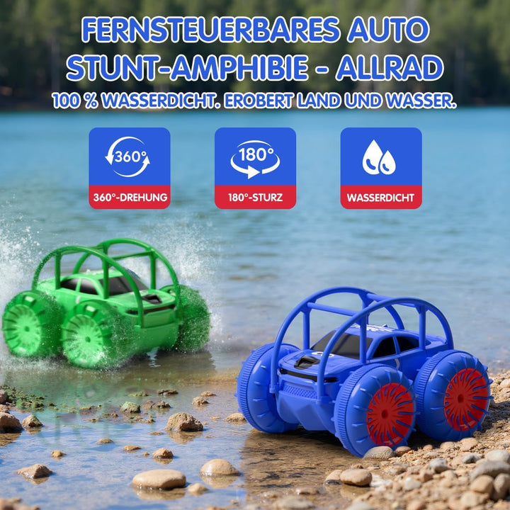 Direktladung Ferngesteuertes Auto Amphibisches mit USB-C, LED-Licht, 360° Stunt Flip,15 km/h 4WD für