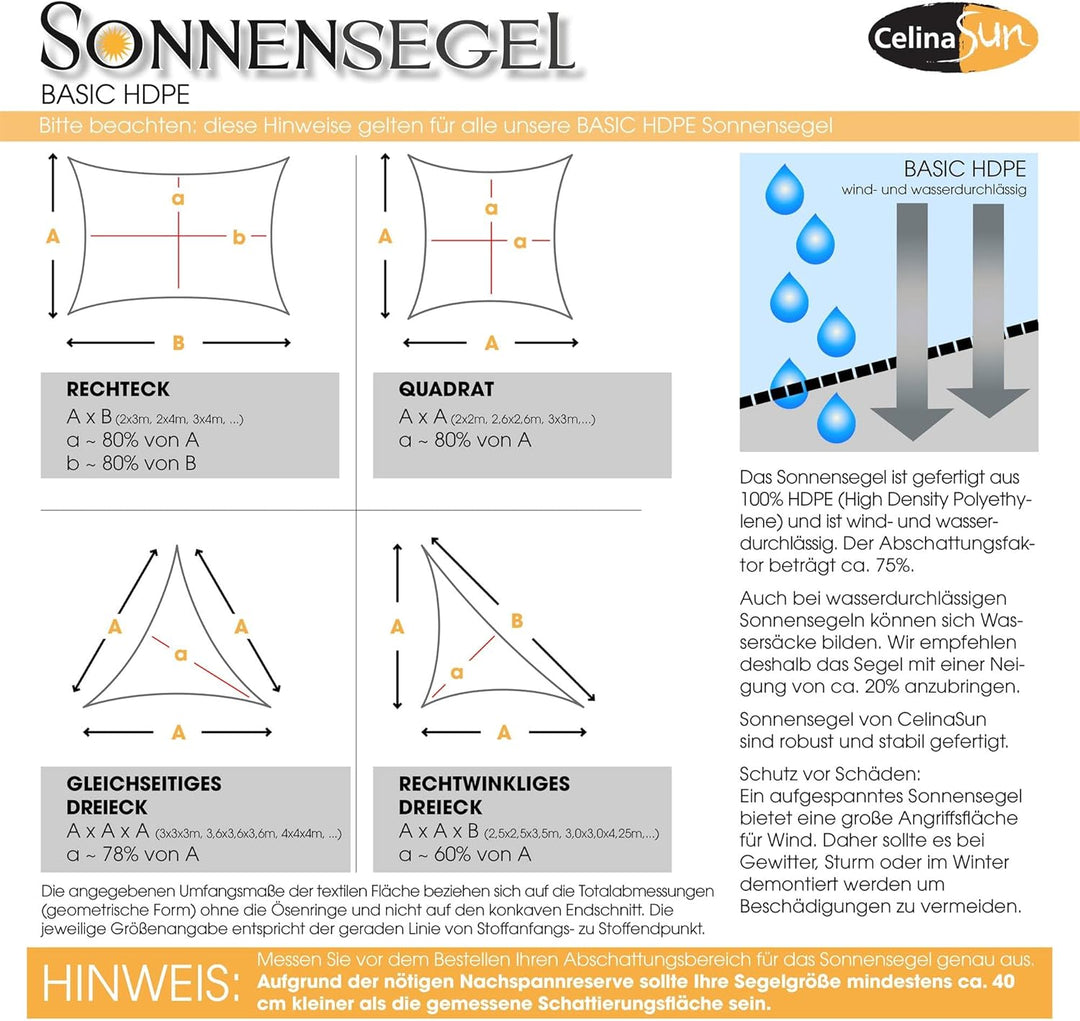 CelinaSun Sonnensegel inkl Befestigungsseile Basic Quadrat 2 x 2 m Streifen sandbeige weiss Sonnensc