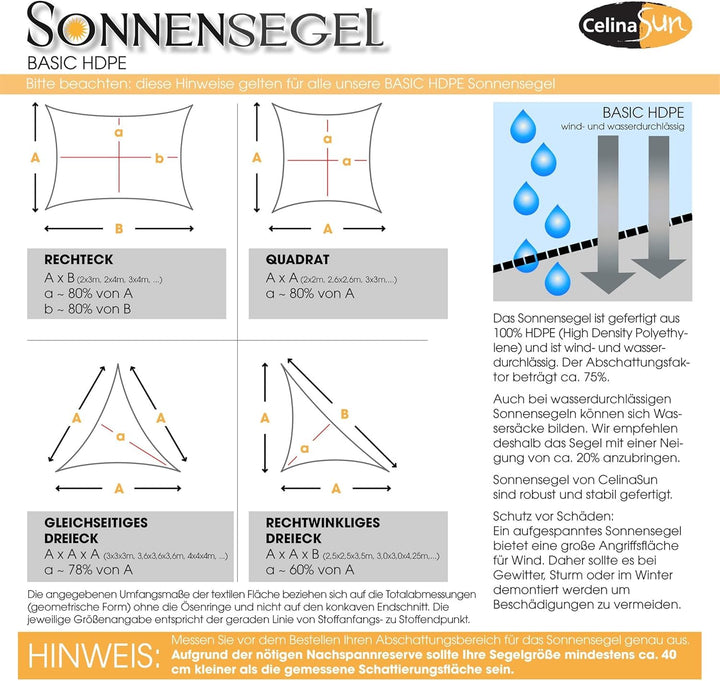 CelinaSun Sonnensegel inkl Befestigungsseile Basic Quadrat 2 x 2 m Streifen sandbeige weiss Sonnensc