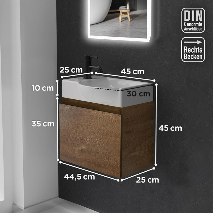 Alpenberger Waschtisch mit Unterschrank | Gäste WC Waschbecken Klein 45 cm Breit | Keramik Aufsatzwa