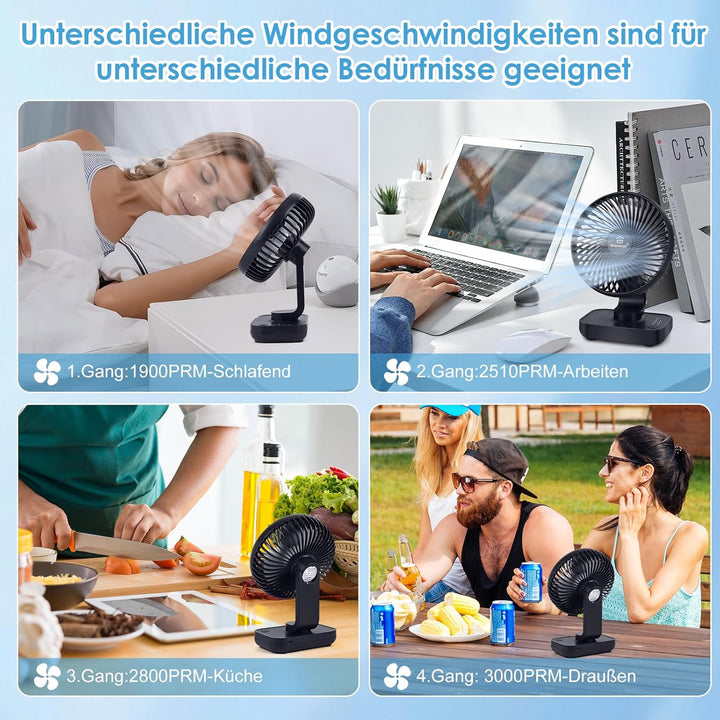 Dreamhigh® 4000mAh USB Ventilator Ultra Leise, Tischventilator, Klein Tragbarer 4 Geschwindigkeiten