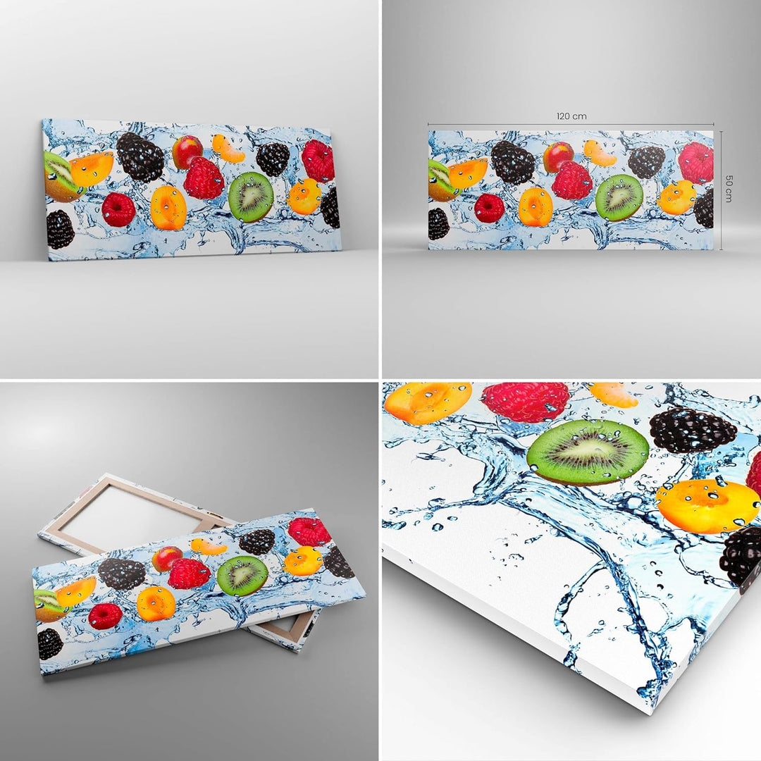 Wandbilder Dekoration Wohnzimmer Wasser Früchte frisch Essen Panorama Bilder auf Leinwand 120x50cm L