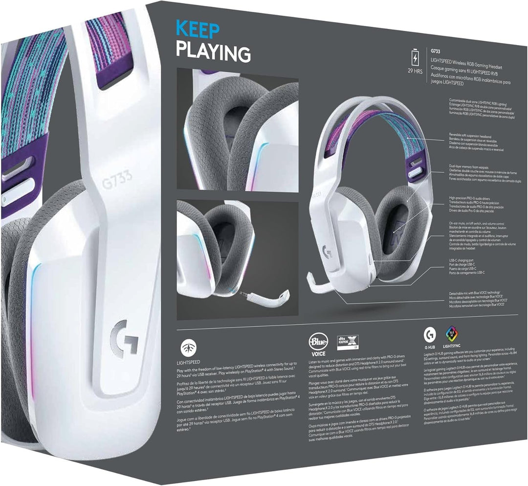 Logitech G733 LIGHTSPEED kabelloses Gaming-Headset mit Kopfbügel, LIGHTSYNC RGB, Blue VO!CE Mikrofon