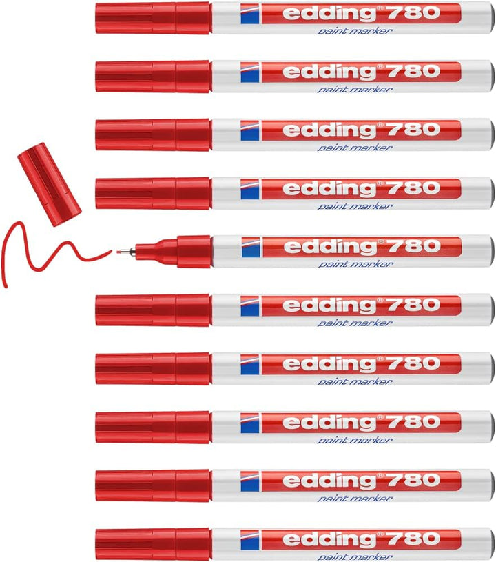 edding 780 Lackmarker - rot - 10 Stifte - Rundspitze 0,8 mm - Lackstift zur Markierung und Beschrift