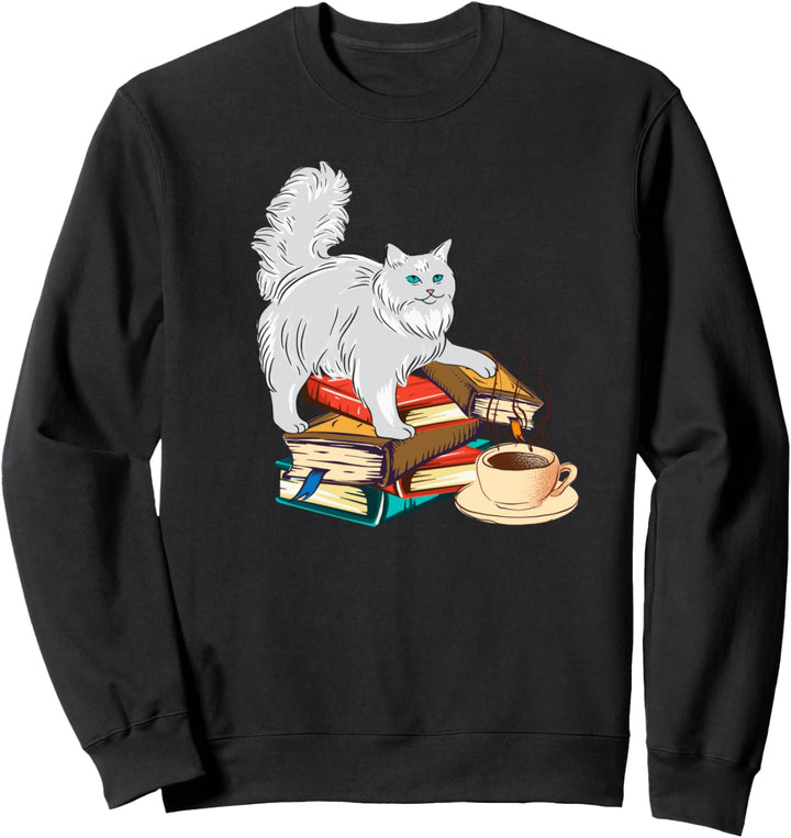 Süsse Katze mit Bücher und Kaffee Leser lustig Sweatshirt