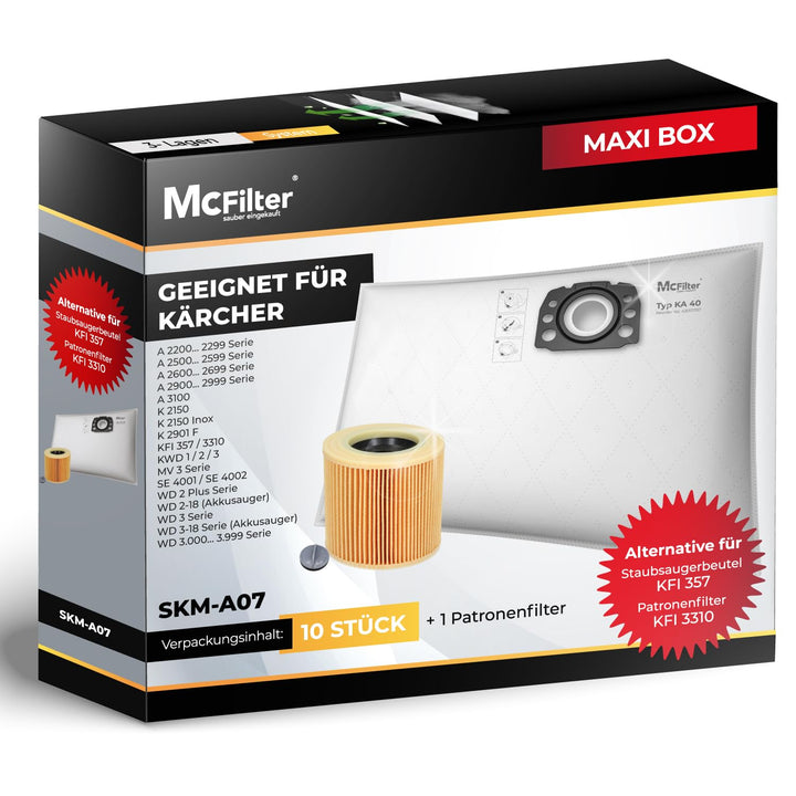 McFilter I 10 Staubsaugerbeutel + 1 Filter geeignet für Kärcher KFI 357 I WD 2 Plus WD 2 Plus V-12/4
