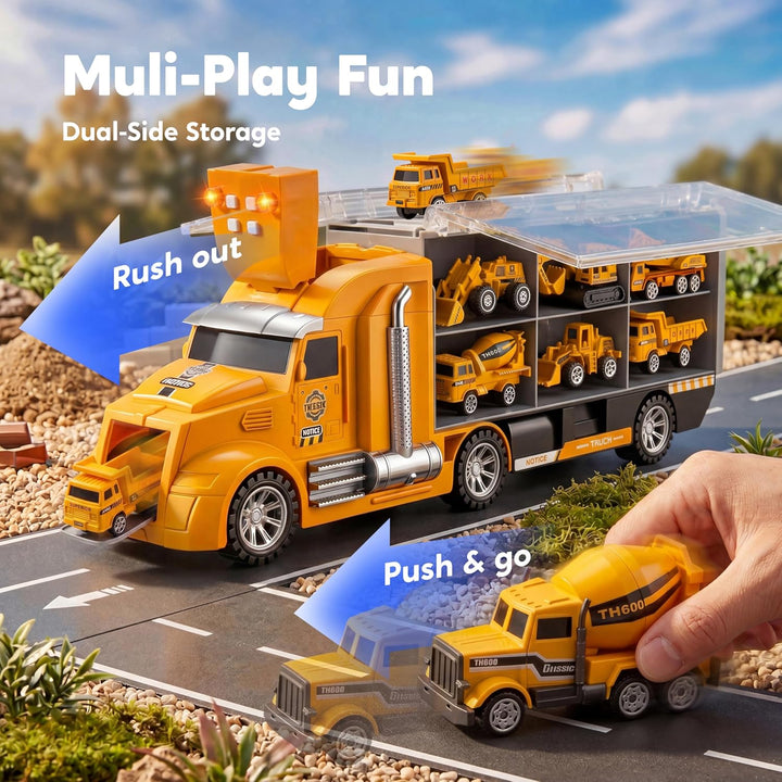 JOYIN 25-in-1-Spielzeugset aus Druckguss-Baufahrzeugen (einschliesslich Transporter, Bagger, Kipper,