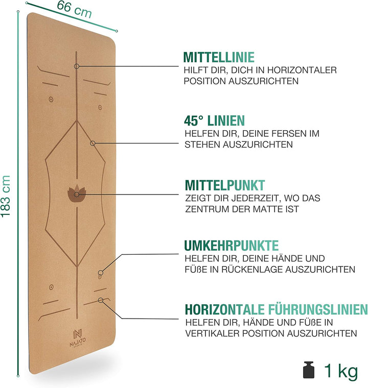 Sports Yogamatte Kork – Rutschfeste Yoga Matte mit Tragegurt & E-Book (PDF Datei) – Trainingsmatte 1