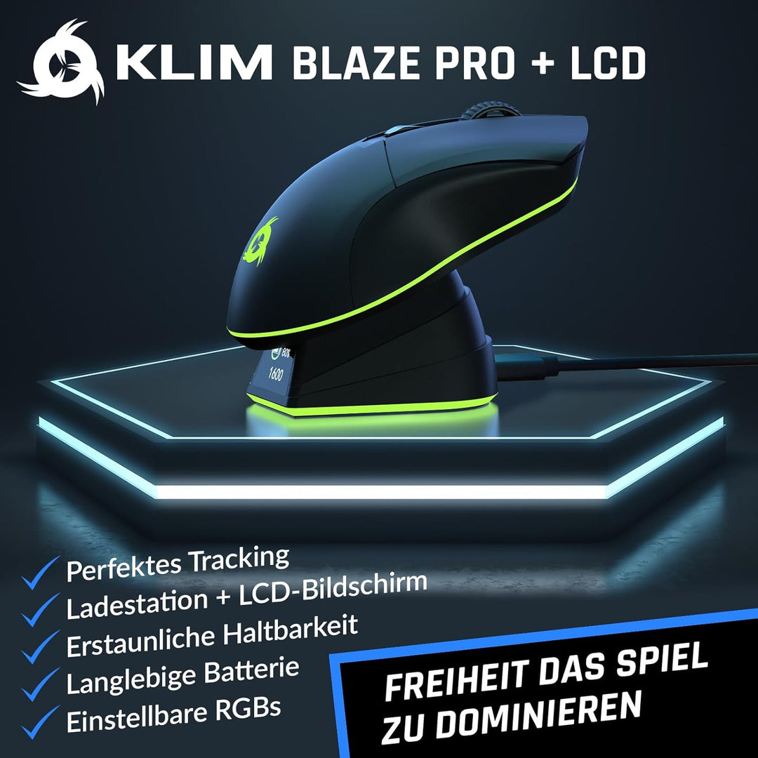 KLIM Blaze Pro Wiederaufladbare kabellose Maus - Neu mit LCD-Display - Gaming Maus mit RGB und Lades