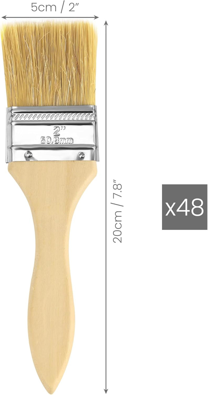 Kurtzy Pinselset 5,08 cm (48 Stk) – Profi Malerpinsel Set Holz Pinsel, Pinsel Set für Farbe, Lack, B
