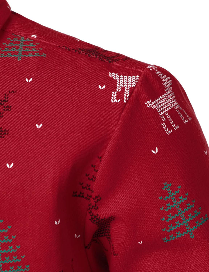 JOGAL Herren Funky Christmas Print Weihnachtsmann Hemd Langarm Button Up Freizeithemd Grosse Jungs 6