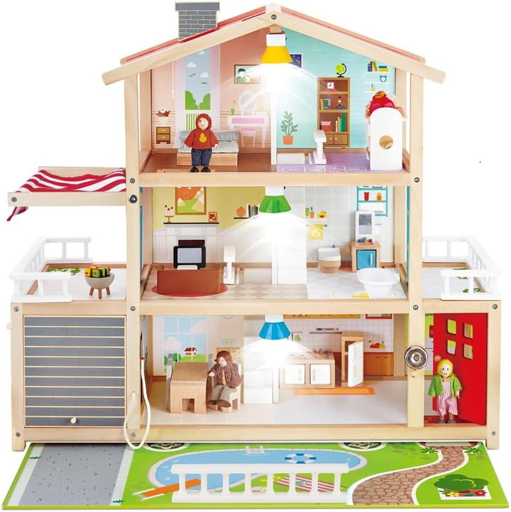 Puppen-Villa von Hape| Preisgekröntes Puppenhaus mit 10 Zimmern aus Holz ab 3 Jahren Puppen-Villa mi